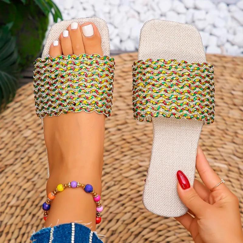 Fashion 2024 Hot Sale Women's Shoes Peep Toe Women's Slippers Fashion Color Matching Daily Slippers Women Summer Plus Size Flat Slippers