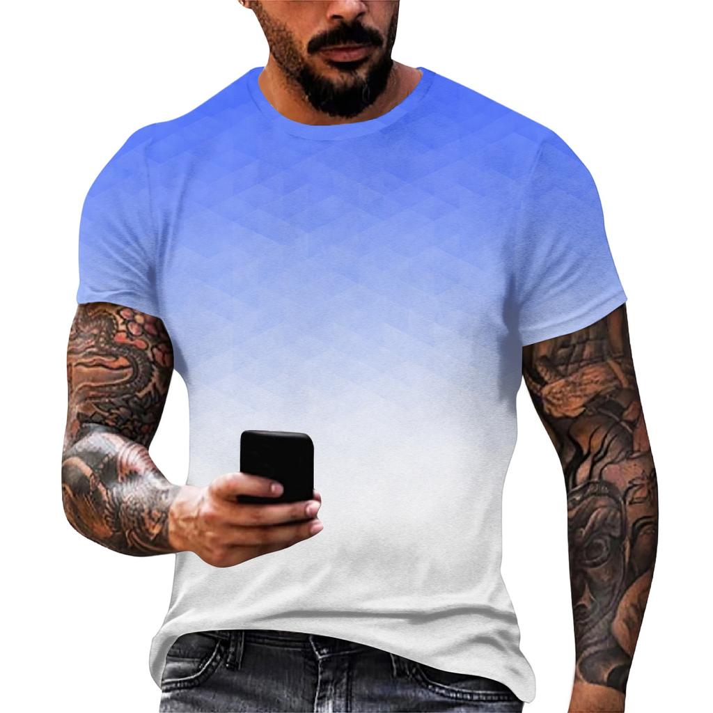 Men's Casual Loose Fit Short Sleeve T-Shirt Gradient Print Crew Neck Lightweight Soft Fabric Summer Wear