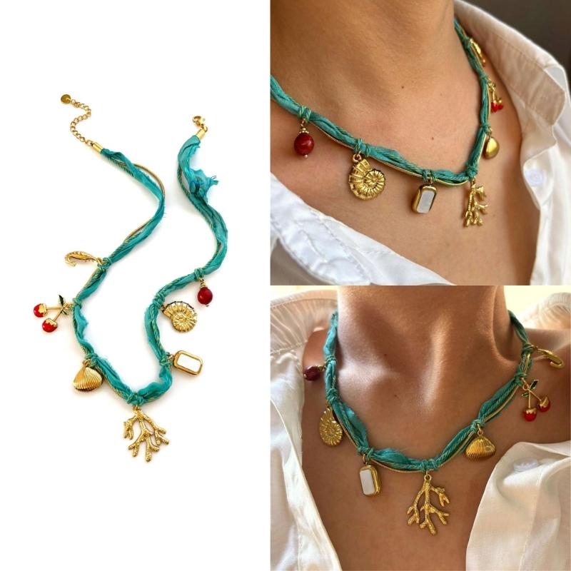 Sommerurlaub Layering Halskette Muschel Schneckenhaus Frucht Anhänger Verstellbar Leichtgewicht Für Strand Poolparty Freizeitkleidung