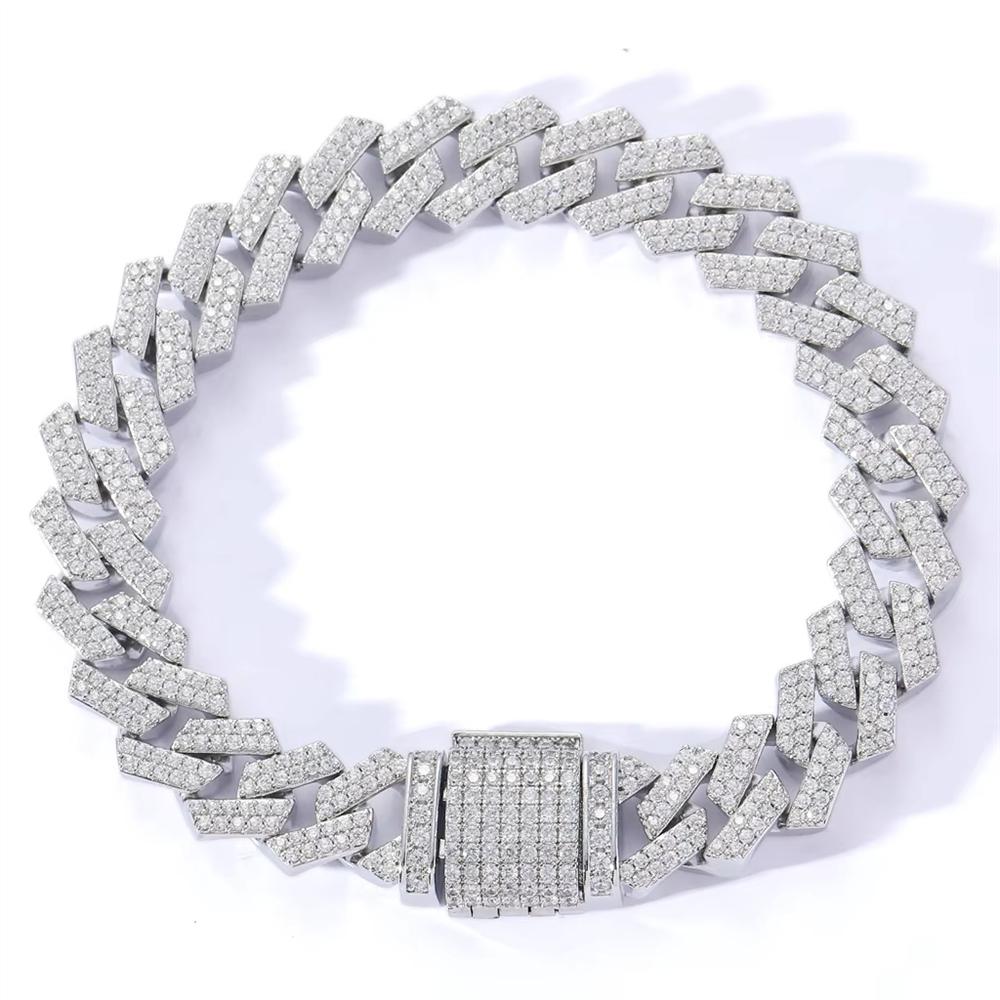 Personalized Fashion Hip Hop Jewelry 12mm Bling CZ Iced Out Flat Prong Cuban Link Chain Bracelet for Women and Men
