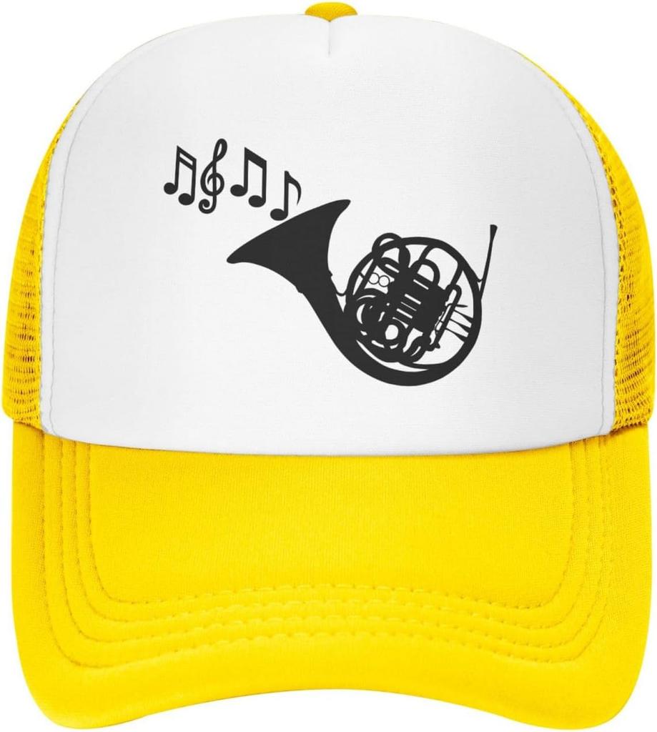 French Horn Music Notes Trucker Hat Adjustable Mesh Back Sun Protection Outdoor Cap