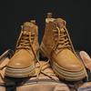 Men's Genuine Leather High-Top Martin Boots - Yellow Retro Winter Snow Shoes with Plush Lining