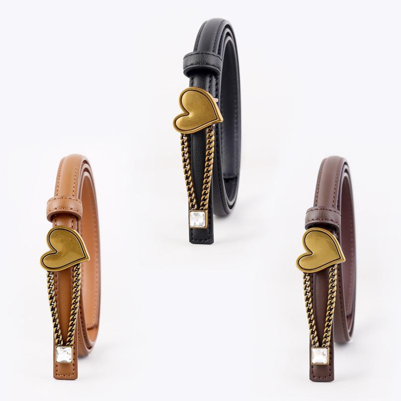 Womens Leather Belt With Heart Chain For Casual And Office Wear