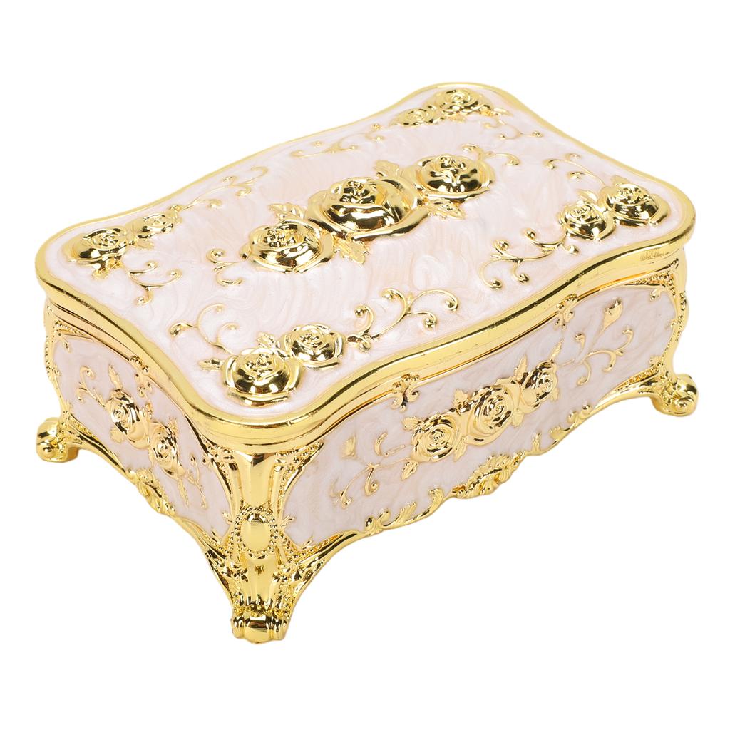 Decorative Jewelry Box with Rose Pattern Vintage Trinket Organizer Box Case for Ring Earrings Necklaces