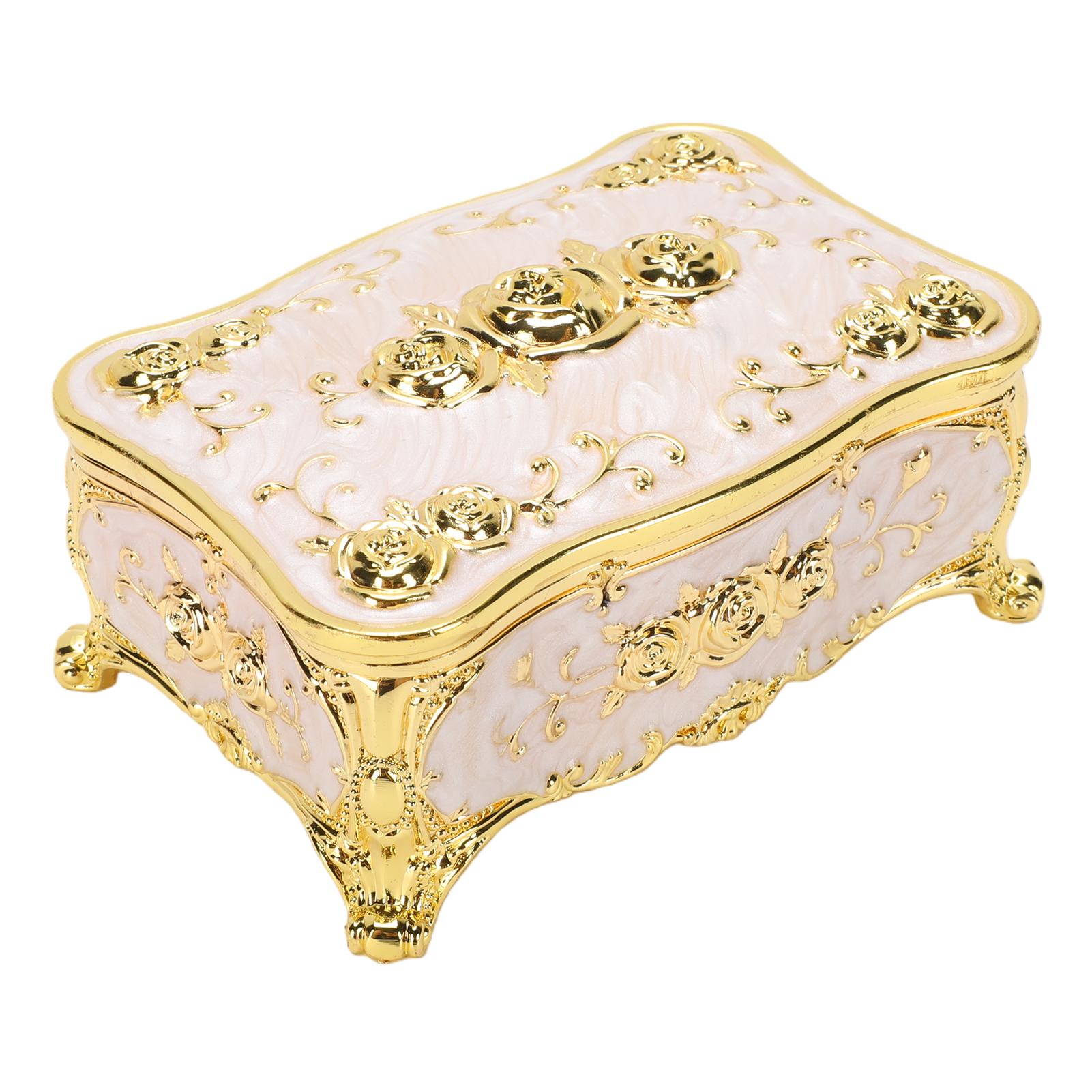 

Decorative Jewelry Box with Rose Pattern Vintage Trinket Organizer Box Case for Ring Earrings Necklaces Type 1