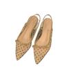 Hot Selling 2025 Low Heel Bow Baotou Sandal Summer Mesh Breathable Polka Dot Single Shoe Pointed Toe Wear Sandales Women's Shoes