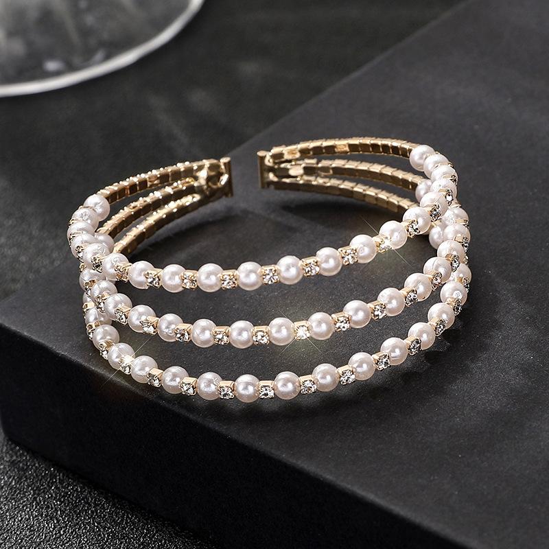 Multi-layer Diamond Pearl Bracelet Wedding Elastic Full Diamond Pearl Bracelet Women