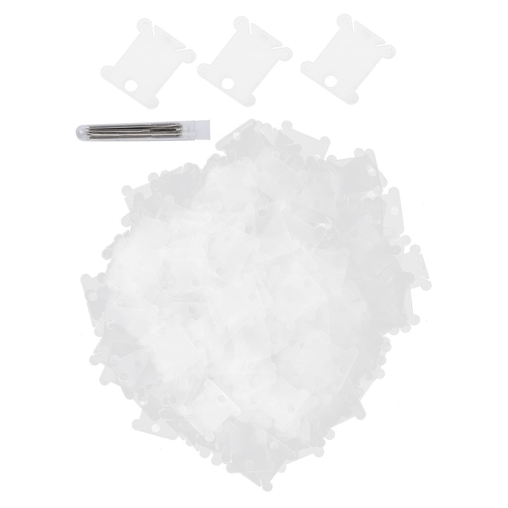 300Pcs Floss Bobbins Plastic Transparent Cross Stitch Winding Plate Embroidery Tools
