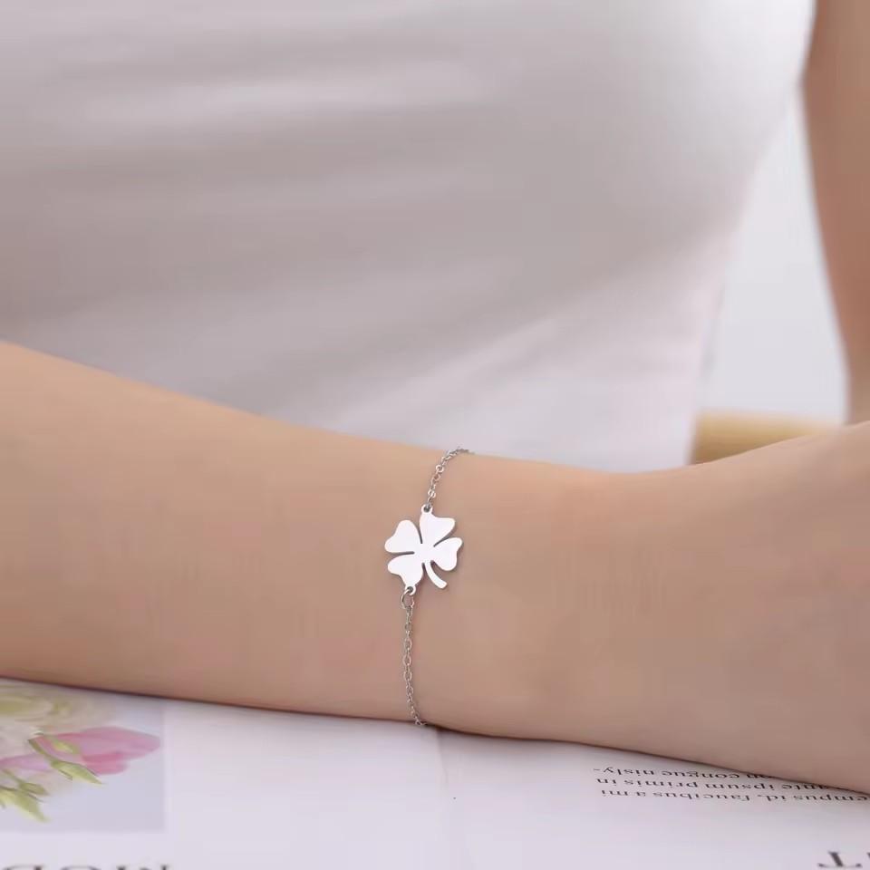 Simple And Stylish Four Leaf Clover Double Layer Couple Bracelet Irish Lucky Symbol Jewelry Gift