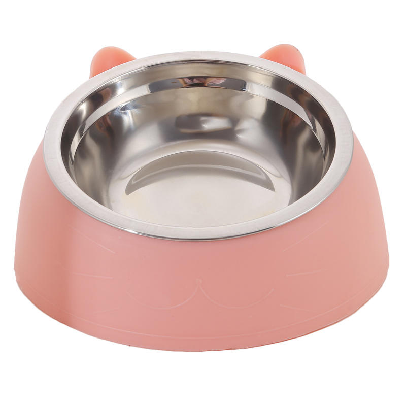 Oblique Mouth Cat Bowls for Food and Water Cute Small Pet Non-Slip Stainless Steel Feeder Bowl To Protect Cervical
