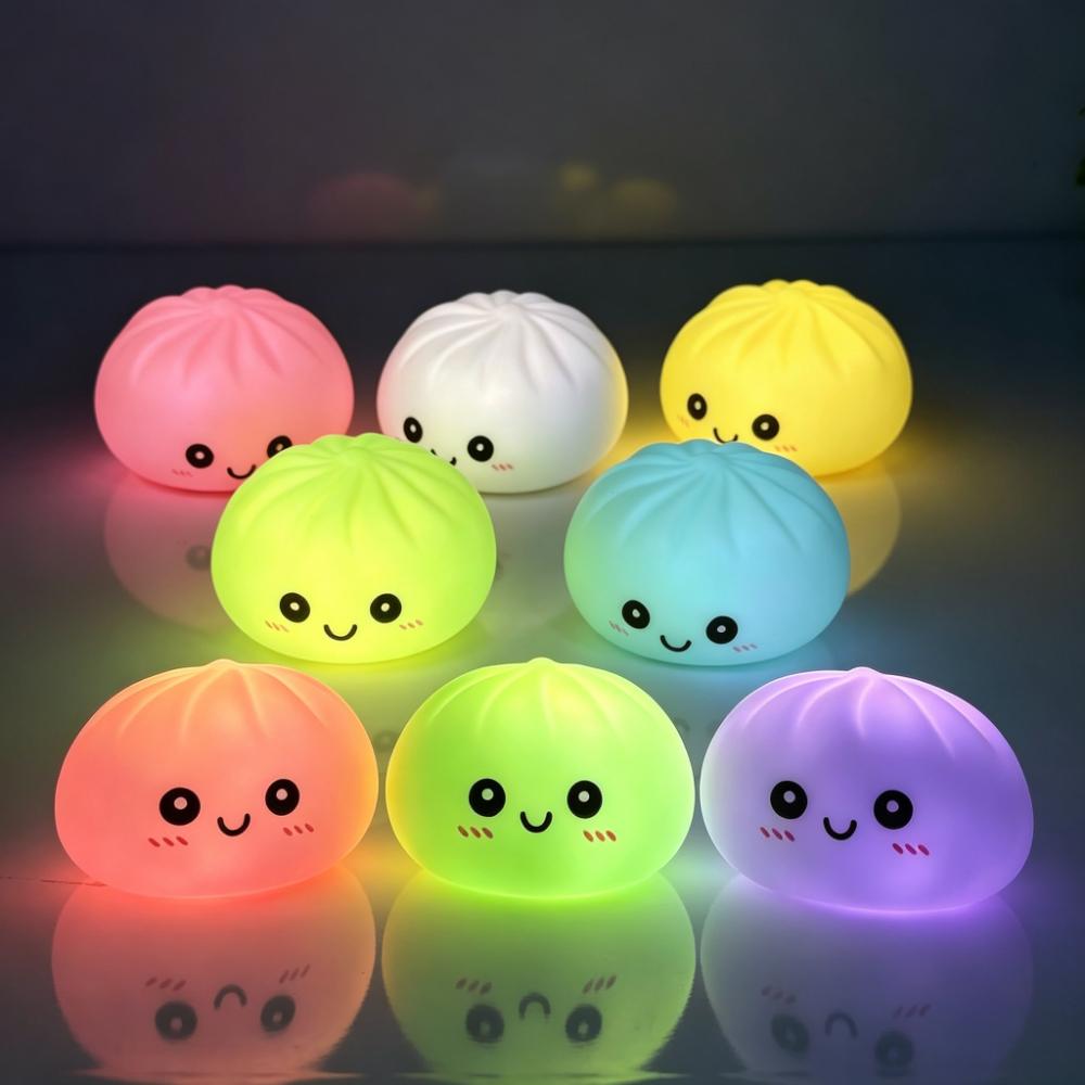 Cute Baozi LED Night Light Soft Silicone Color Changing Bedroom Decor Squishy Toy Simulation Baozi Lamp