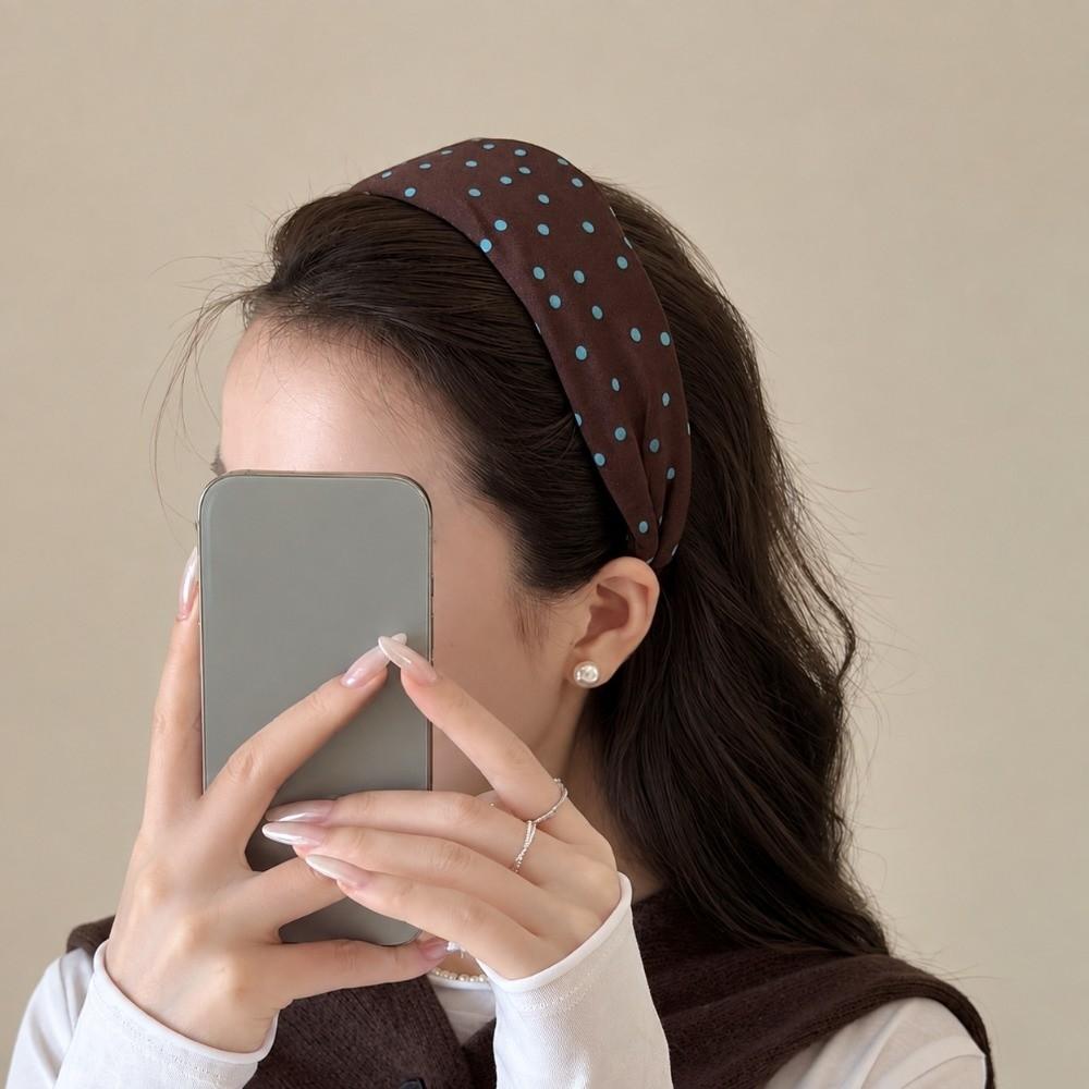 Sweet Wash Face Hair Band Wide Side Hair Accessories French Polka Dots Headband  For Women Girls