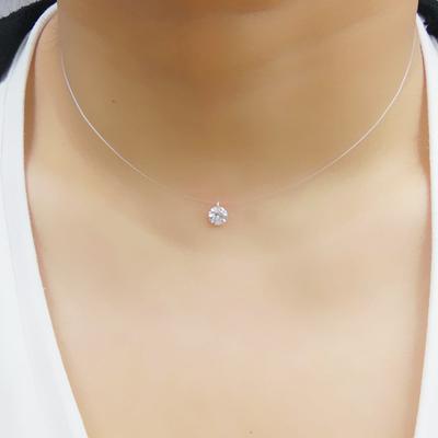 Novo 925 prata transparente linha de pesca colar claro zircão pingente espumante gargantilha colar venda jóias femininas