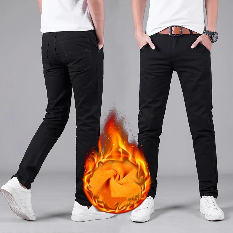 

Men s Fall/Winter Casual Korean-Style Work Pants Student Straight-Leg Slim-Fit Fleece-Lined Pants 26 чорний
