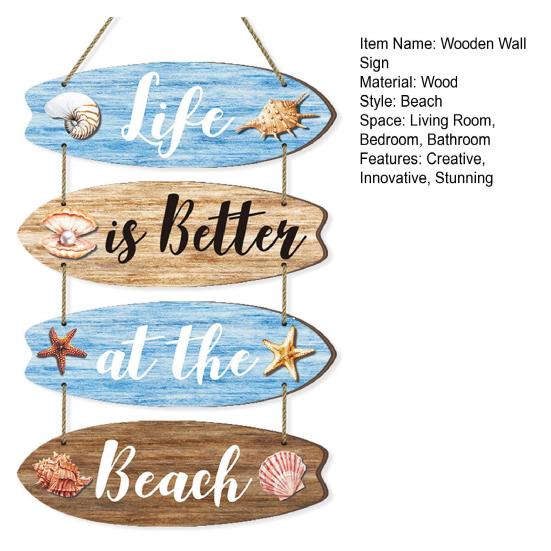 Life Is Better at The Beach Bathroom Wall Decor Wooden Surfboard Coastal Hanging Plaques Rustic Nautical Farmhouse Wall Sign