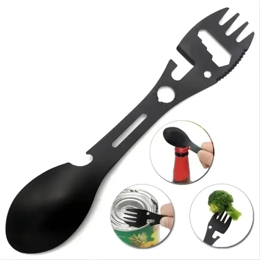 

Outdoor Fork Spoon Versatile Outdoor Camping Tool Lightweight Fork Spoon Bottle Opener for Survival Tactical Utility for Easy чорний