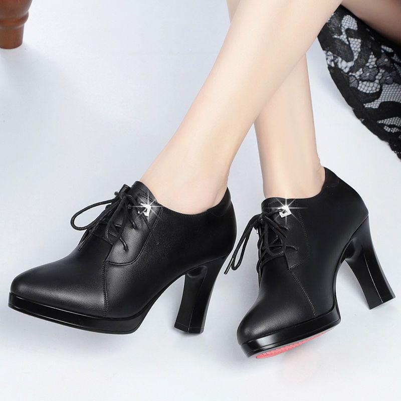 

Women s Leather Lace-up Stilettos: Versatile Fashion High Heels for Autumn 35