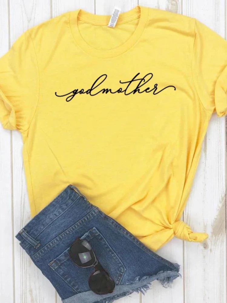 Women T Shirt Godmother Letters Print Tshirt Women Short Sleeve O Neck Loose T-shirt Ladies Causal Tee Shirt Clothes Tops