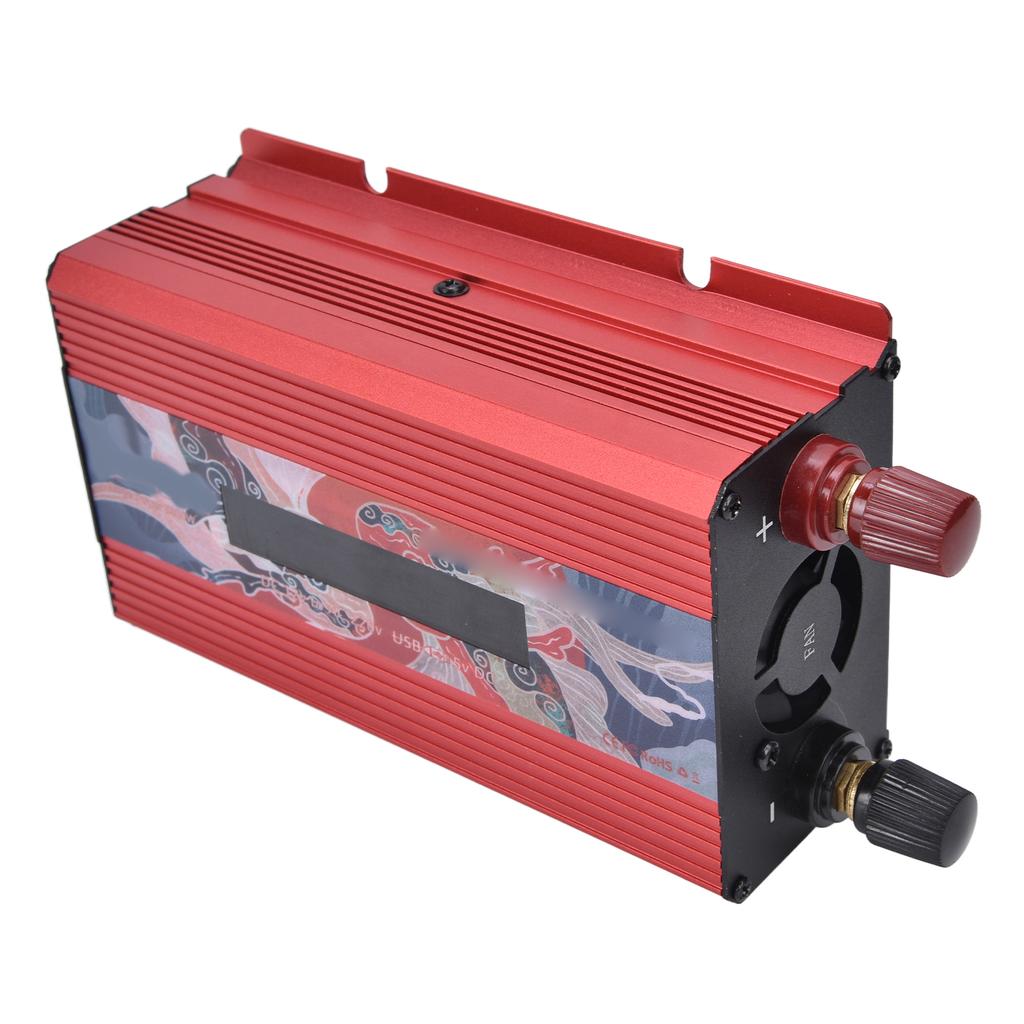300W Smart Power Converter with Display Aluminium Alloy DC12V to AC220V Power Inverters Rouge