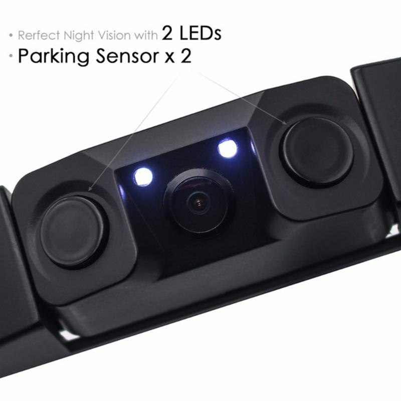 License Plate Frame Monitor Parking Sensor Radars Rearview Backup Camera 3 in 1