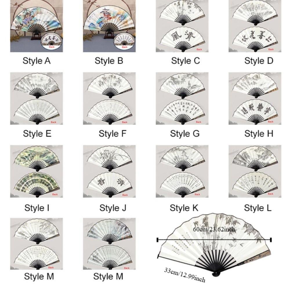 Large Size Ancient Painting Hand Fan Hand Held Summer Fan Party Favor Man Silk Fan Photo Props