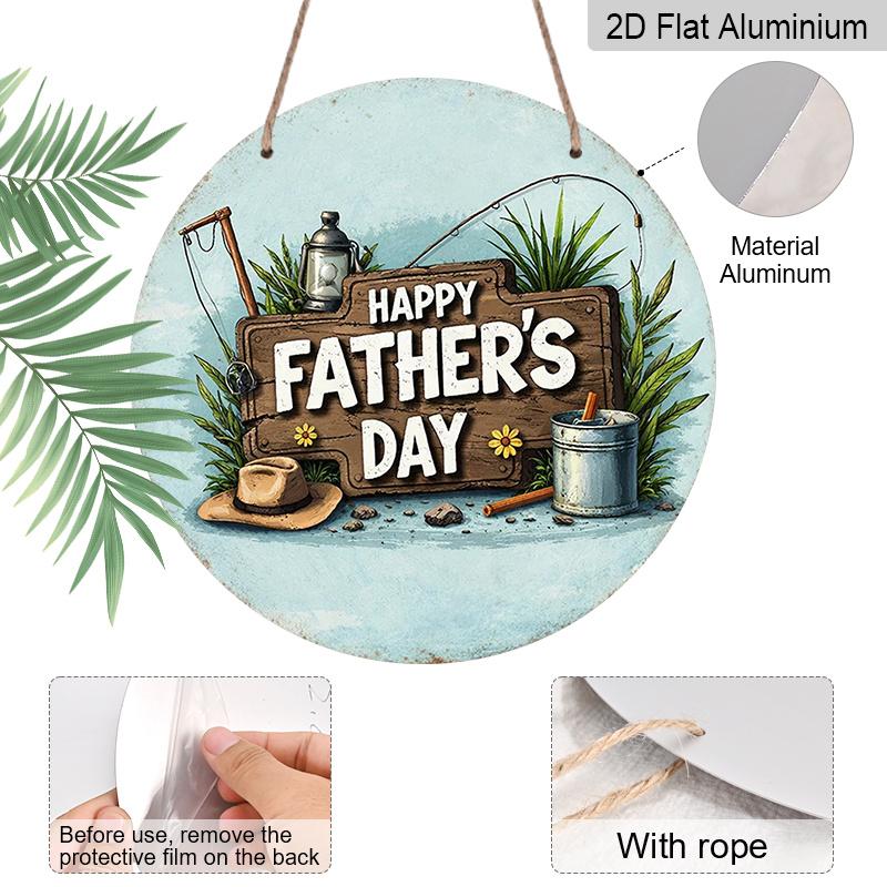 2D Flat, 1pc 7.87x7.87 Inch Round Sign, "Happy Father's Day" Vintage Decorative Plaque, Vintage Fishing-themed Decorative Sign, Suitable for