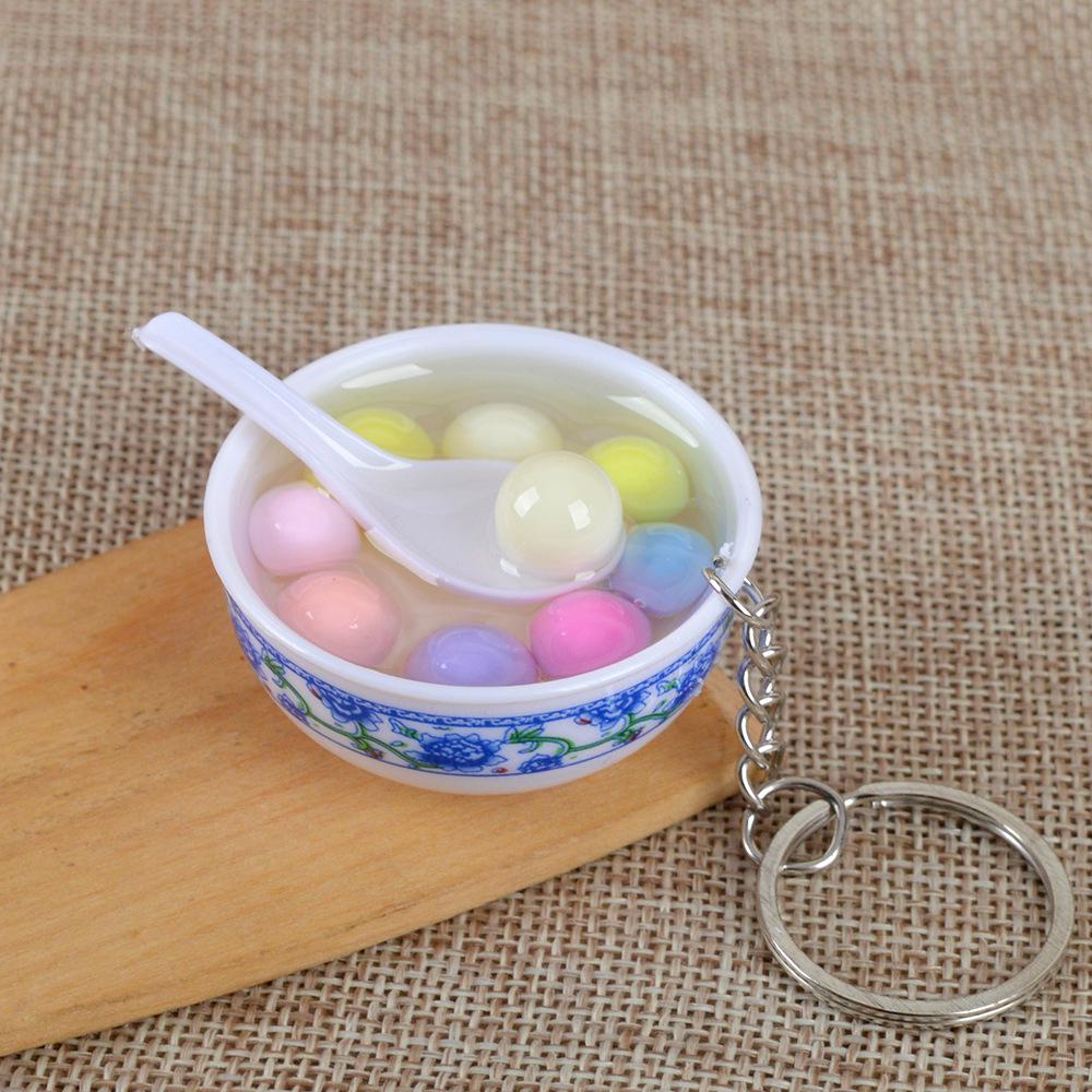 Chinese Style Realistic Noodle Keychain, 4cm Blue and White Porcelain Bowl, Food Play Prop.
