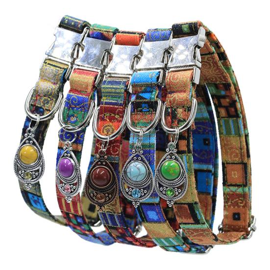 Vintage Pet Collar Boho Adjustable Nylon Dog Collar with Bead Pendant for Small Medium Large Dogs Cats