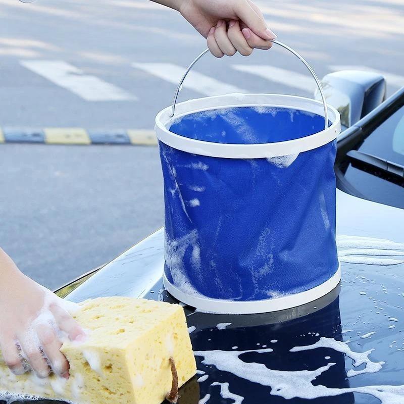 1pc Professional Car Wash Bucket 9L Foldable, with Grit Guard, Oxford Cloth for Safe Paint Cleaning, Portable & Durable
