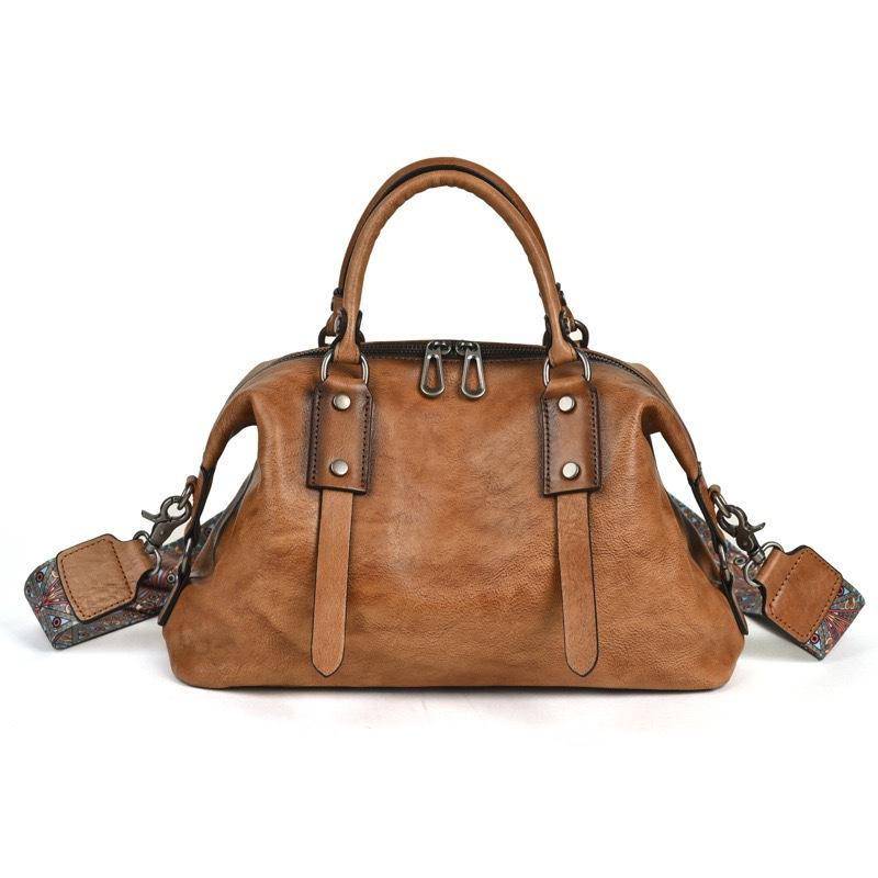 Johnature Retro Women's Bag Genuine Leather Large Capacity Handbag Soft Cowhide Versatile Shoulder Bag