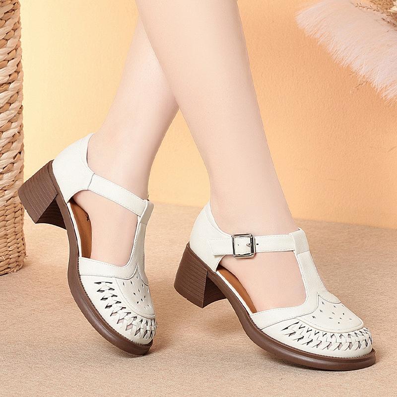 Roman Sandals Summer Shoes For Women Bag-Toe Hollow Single Shoes Hollow Woven Pig Cage Shoes Casual Breathable Simple Commuting