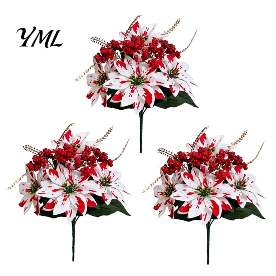 Artificial Dieffenbachia Plants Poinsettia Flowers, Christmas Fake Floral Berry Centerpiece, Fade-Resistant Life Like Indoor Greenery Red And