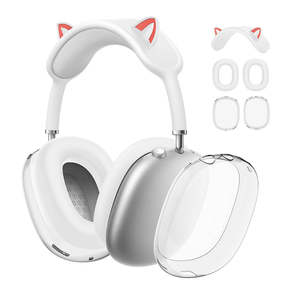 3 in 1 Cat Ears Transparent Silicone + TPU Cover Clear Cover Case Anti-Scratch Replacement Case Shockproof for Apple AirPods Max
