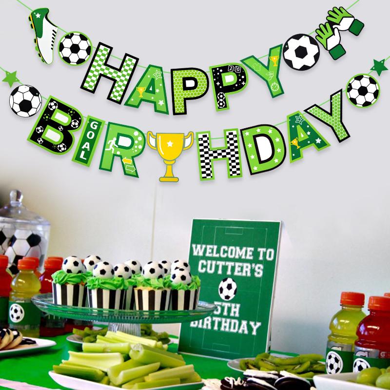 Football Theme Party Happy Birthday Banner Garland Kids Boy Soccer Birthday Decoration Favors Cupcake Topper Flags Supplies