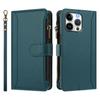 For iPhone 16 Pro Max Leather Case 9 Card Slots Zipper Wallet Stand Phone Cover with Wrist Strap