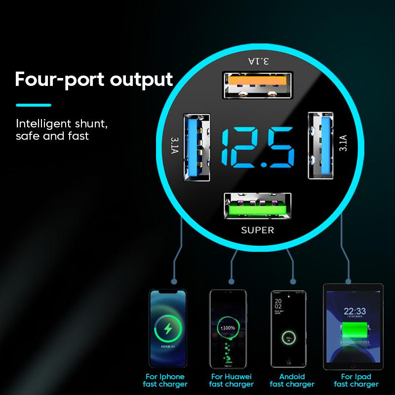 66W Car Quick Charge Car Charger Adapter 4 Ports USB Fast Charge For iPhone Samsung Xiaomi Huawei Fast Charging Charger In Car