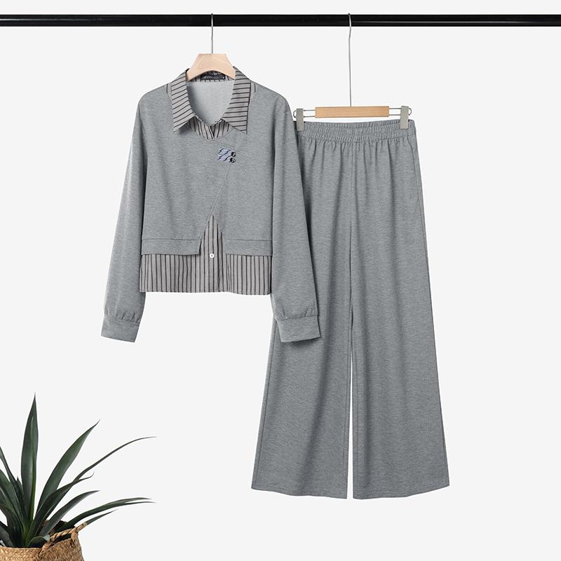 ZANZEA Women Long Sleeve Stripe Splice Blouse and Pants Casual Two Piece Suit Sets