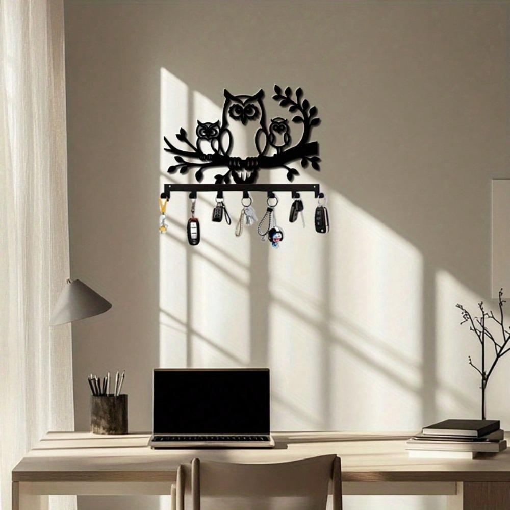 Owl Shaped Metal Key Hanger Wall Mount 7 Hooks Durable Rustproof Home Storage