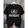 European Sizes Wheat Ear Badge Pattern And English Print Men'S T-Shirt - Slightly Elastic Loose Casual Style, Suitable for Sports, Daily Wear