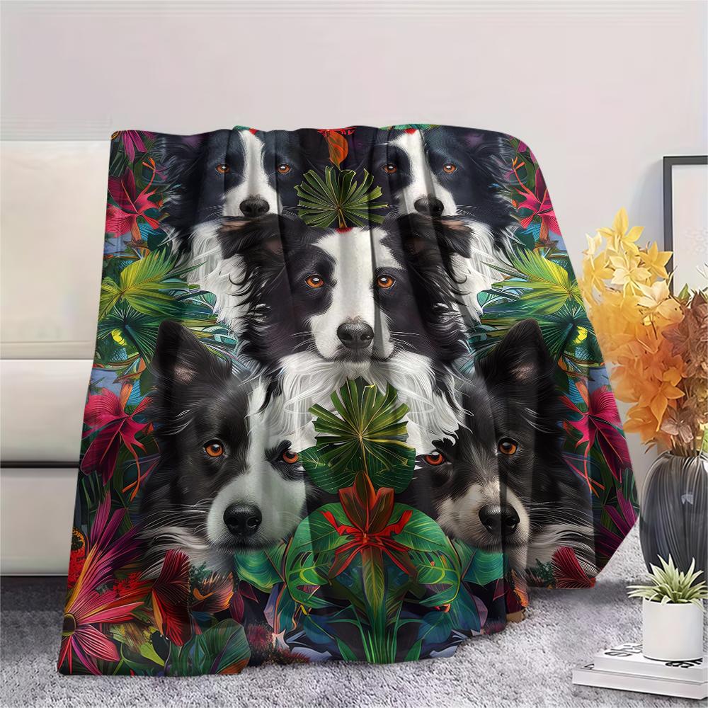 1Pc Collie Corgi Print Flannel Blanket, High quality Comfortable for All Seasons, Home Decor, Warmth and Comfort, Perfect for Christmas Gifts