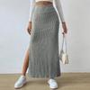 Slim Fit Women Skirt Elegant Womens High Waisted Maxi Skirt with Side Slit Ribbed Knitting Design One Tone Slim Fit Long for A