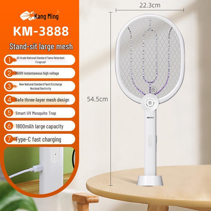 Kangming Wiederaufladbares Elektrisches Fliegenklatsche: Leistungsstarker Fliegen- und Mückenvernichter, Zwei-in-Eins-Stromgitter für den Hausgebrauch.