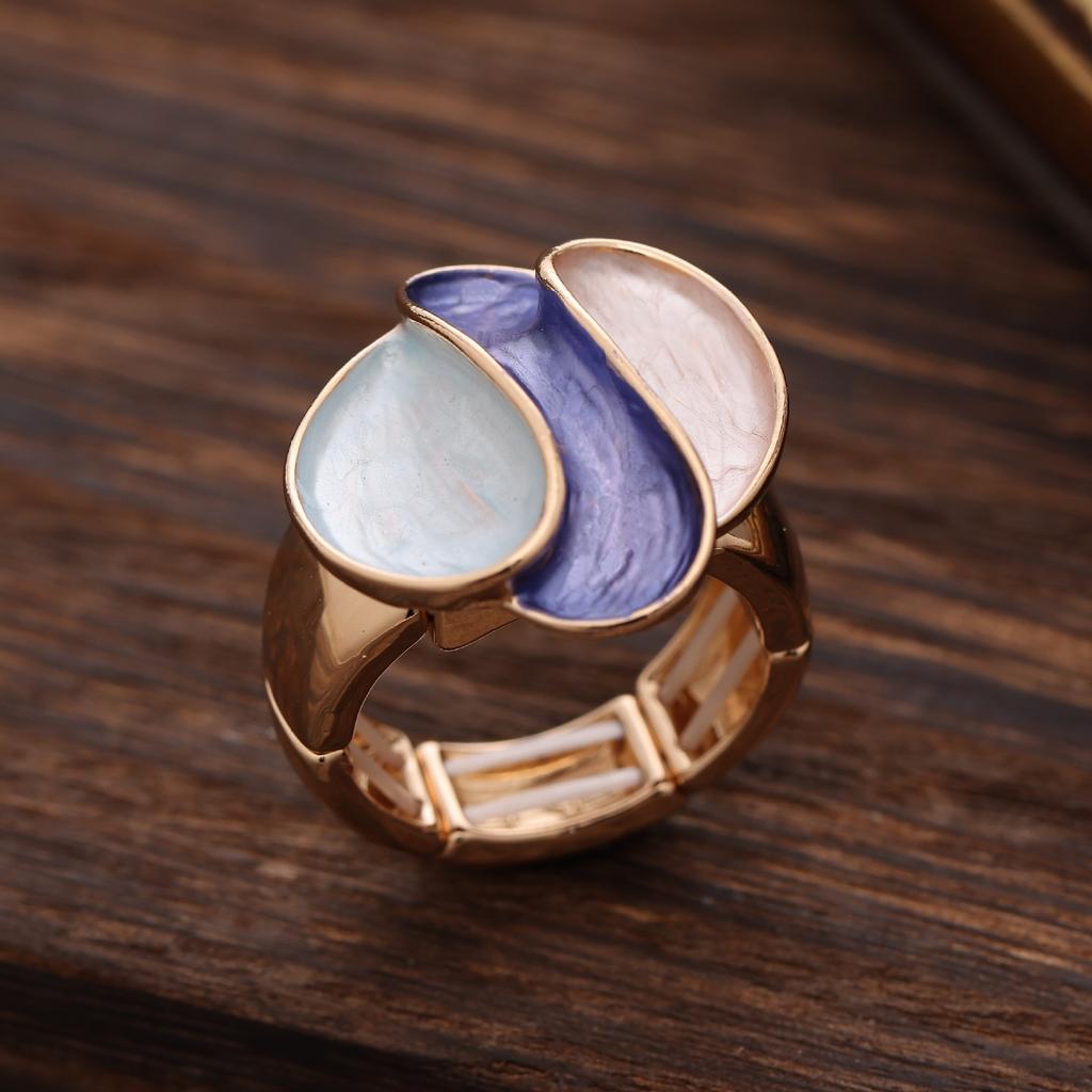 Enamel Geometric Flower Elastic Ring, Women's Fashion High-end Rose Alloy Ring