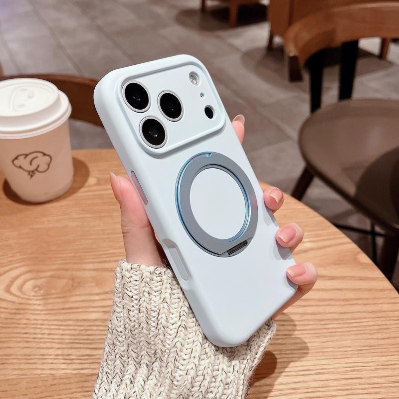 Liquid Silicone Jelly Case For Iphone 17 16 15 14 Pro Max Magnetic Baby Skin Touch Anti-Fingerprint 360° Rotation Stand Cover