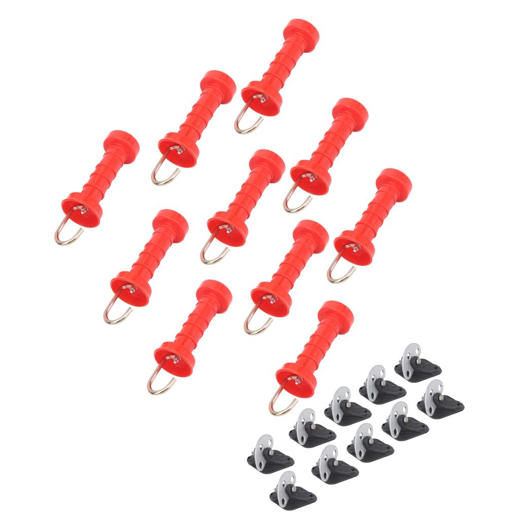10Pcs Electric Fence Gate Handles Red ABS Heat Cold Resistant with 10Pcs Insulators