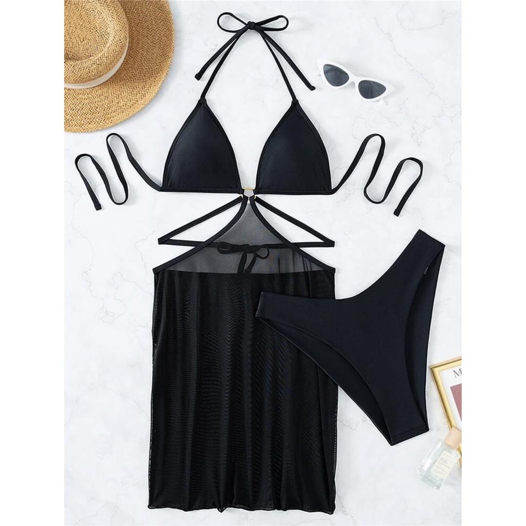 

Новый 3 цвета Холтер с юбкой бикини женские купальники женский купальник комплект из трех частей бикини купальный костюм купальный костюм леди M чёрный