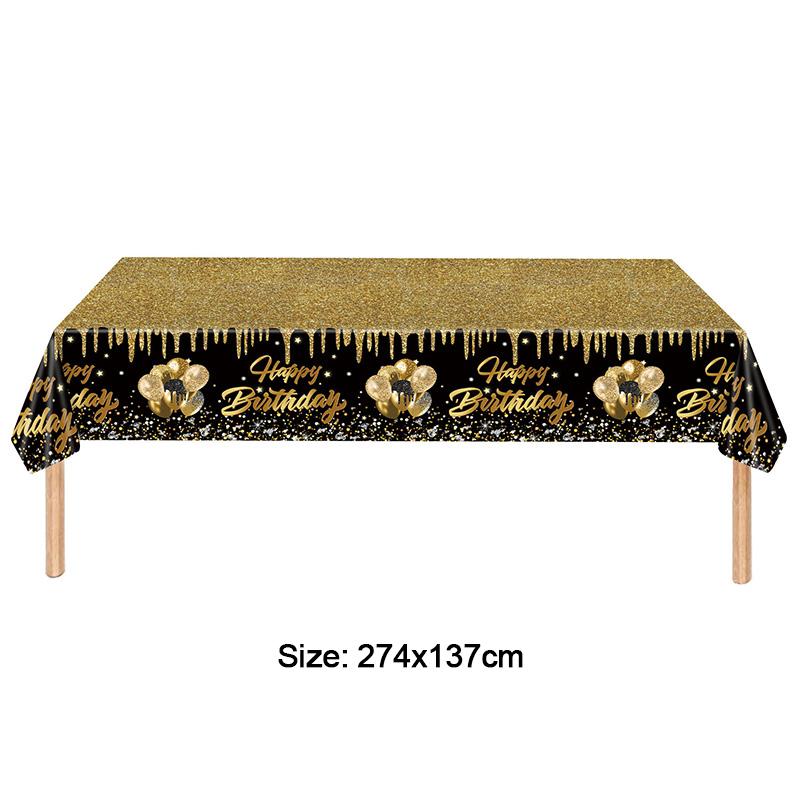 

274x137cm Black Gold Disposable Tablecloth Kids Adults 30 40 50 60 Years Old Birthday Party Decoration Home Table Cover Supplies