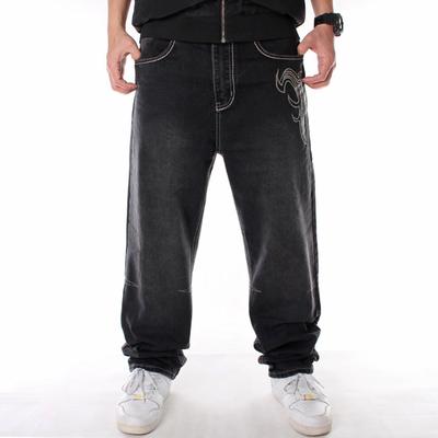 Man Loose Baggy Jeans Hiphop Skateboard Embroidery Denim Slacks Pants Men's Black Trousers Chinese Size 30-46
