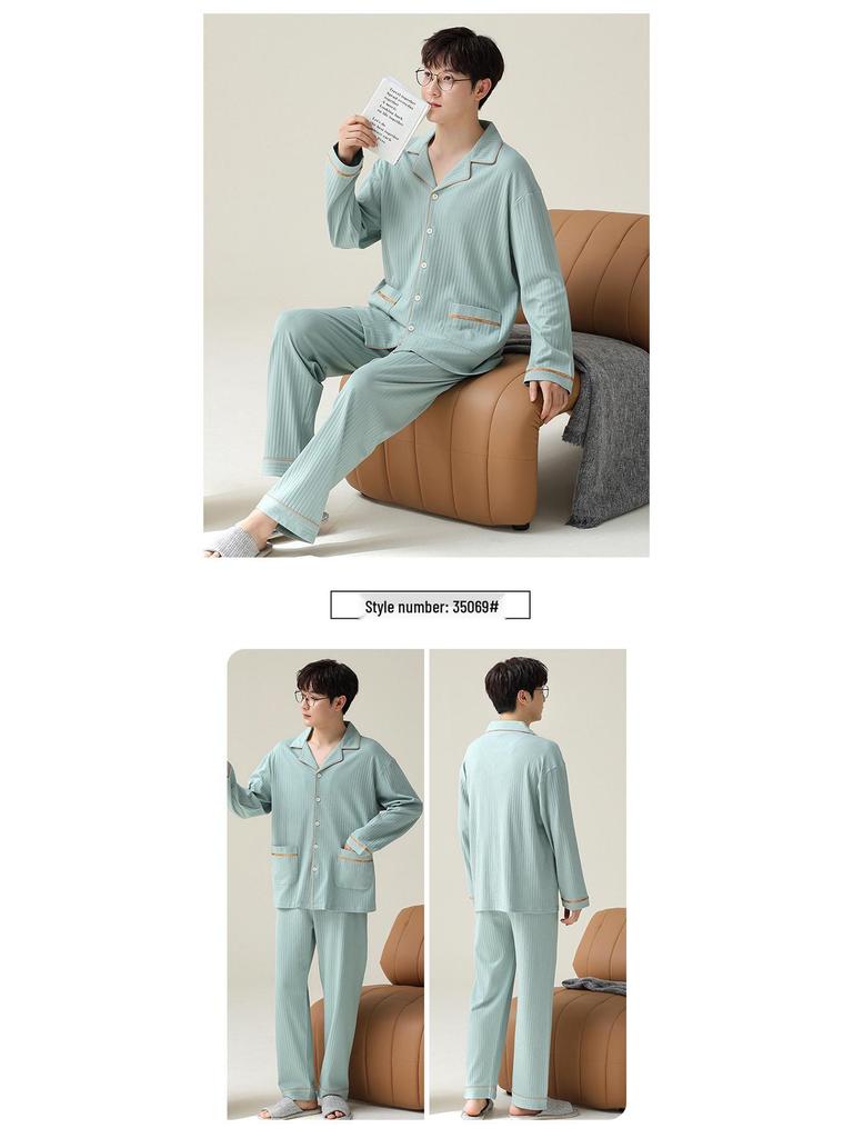 Men's Plus Size Pure Cotton Pajama Set - Long Sleeve for Spring, Autumn & Winter 2025
