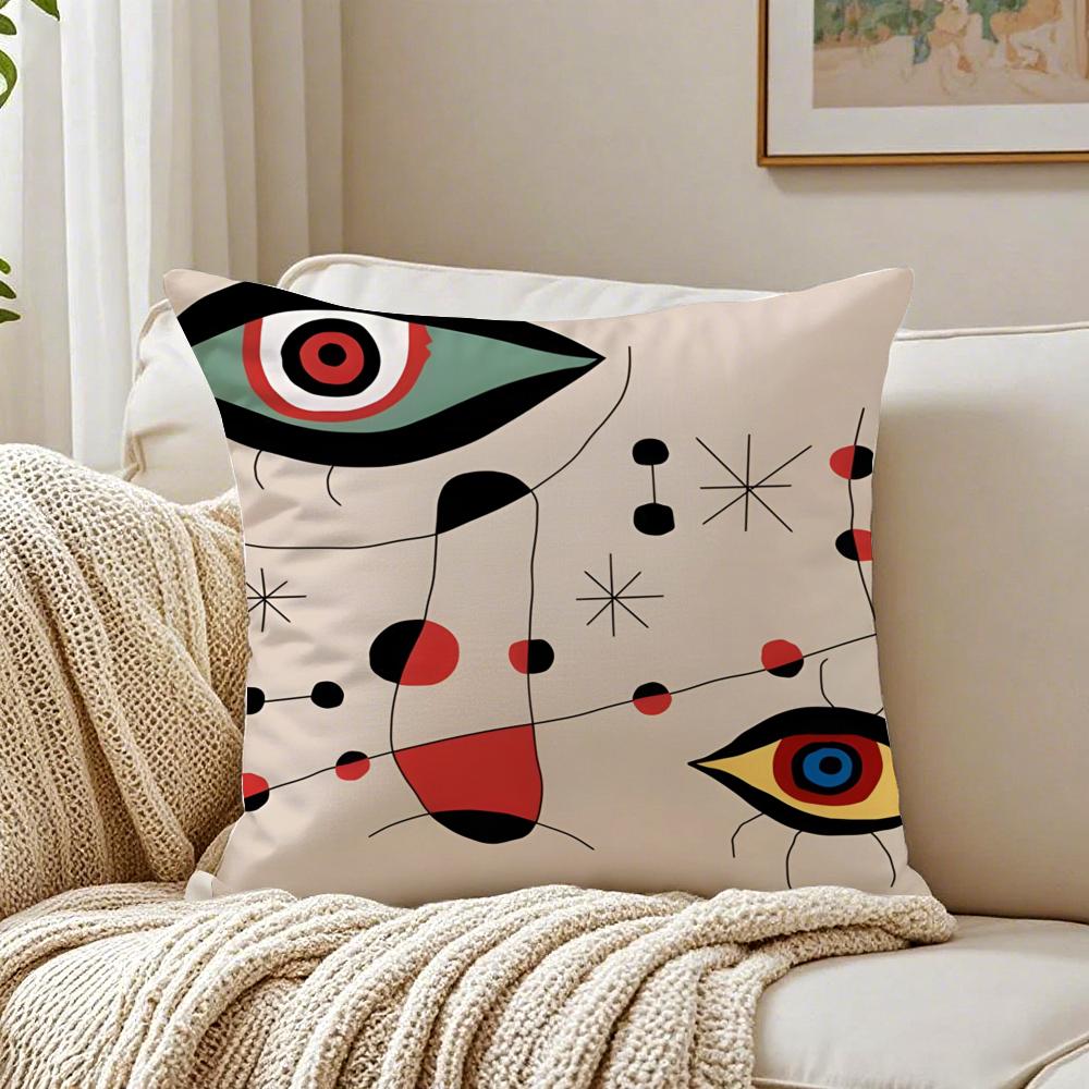 JJoan MMiro Abstract Art Painting Cushion Cover Linen Pillowcase Soft for Sofa Bed Home Room Decor